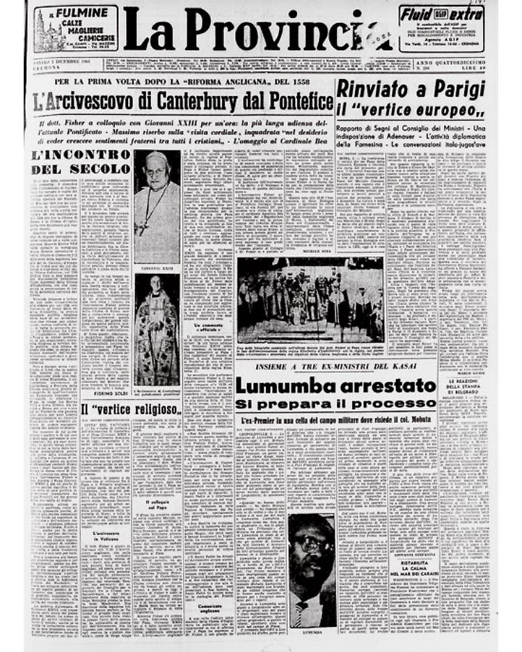 Papa Giovanni XXIII riceve in Vaticano, Geoffrey Francis Fisher, arcivescovo di Canterbury.