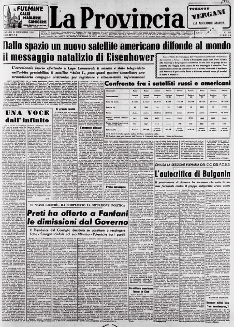 Dallo spazio il messaggio natalizio di Eisenhower via satellite