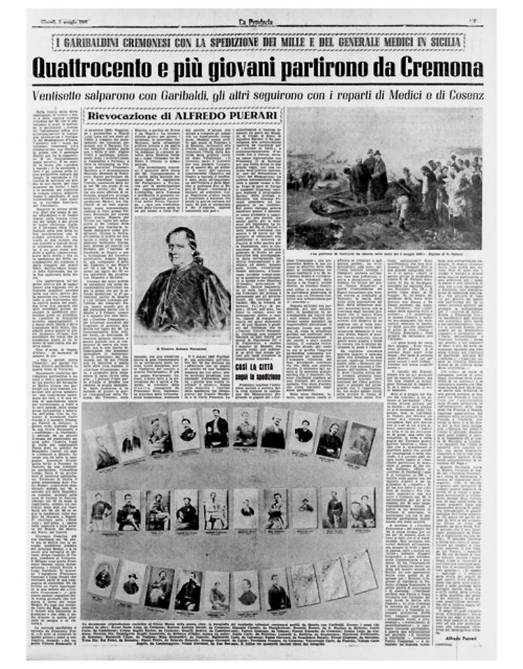Ventisette cremonesi salparono con Garibaldi da Quarto la notte del 5 maggio 1860