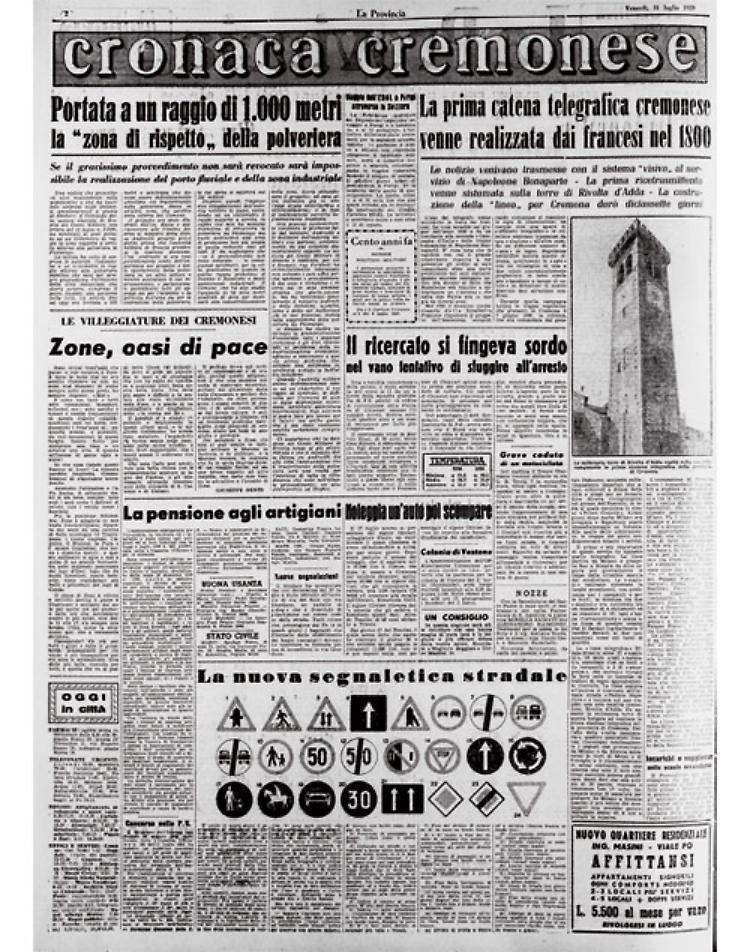 La prima catena telegrafica cremonese fu realizzata dai francesi nel 1800