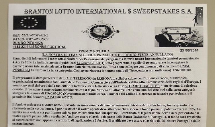 Vinti 960mila euro, è una truffa