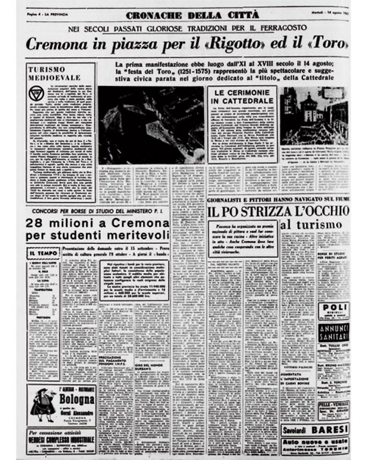 Gloriose tradizioni del passato per il ferragosto cremonese: il «Rigotto» ed il «Toro»
