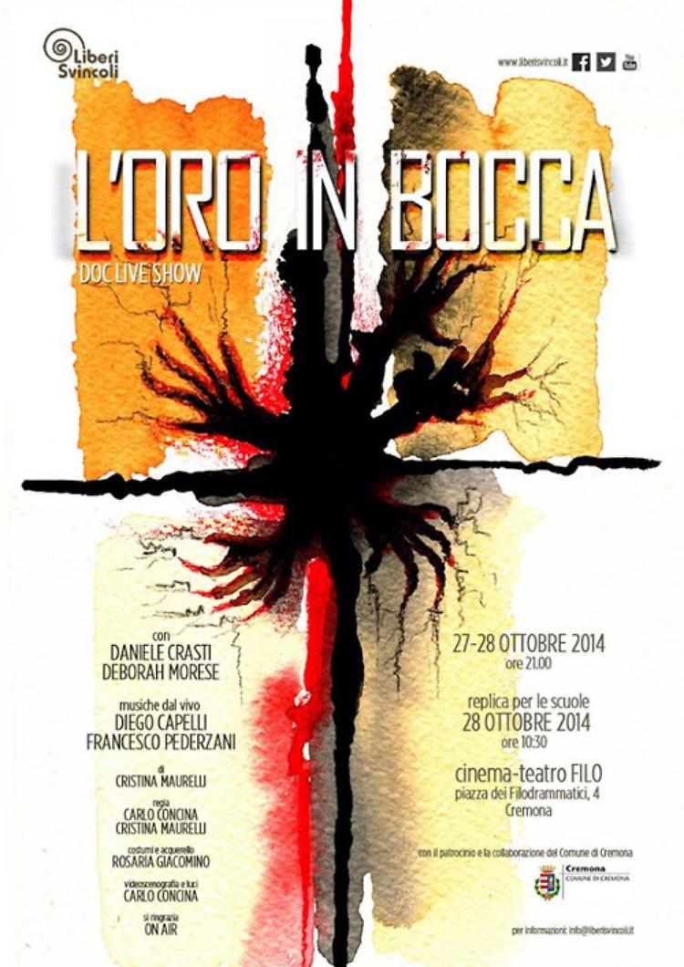 Al teatro Filo di Cremona lo spettacolo sulla schiavitù del denaro ''L'oro in bocca'' 