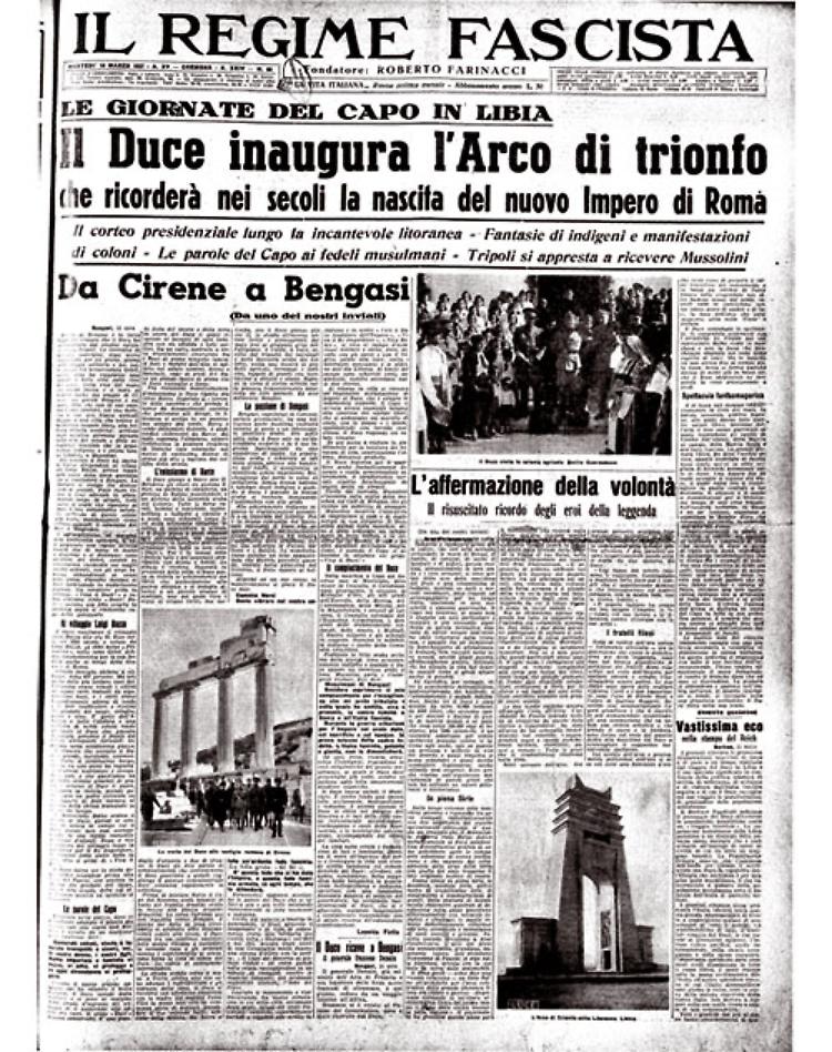 Il Duce inaugura l'Arco di Trionfo che ricorderà nei secoli la nascita del nuovo impero di Roma