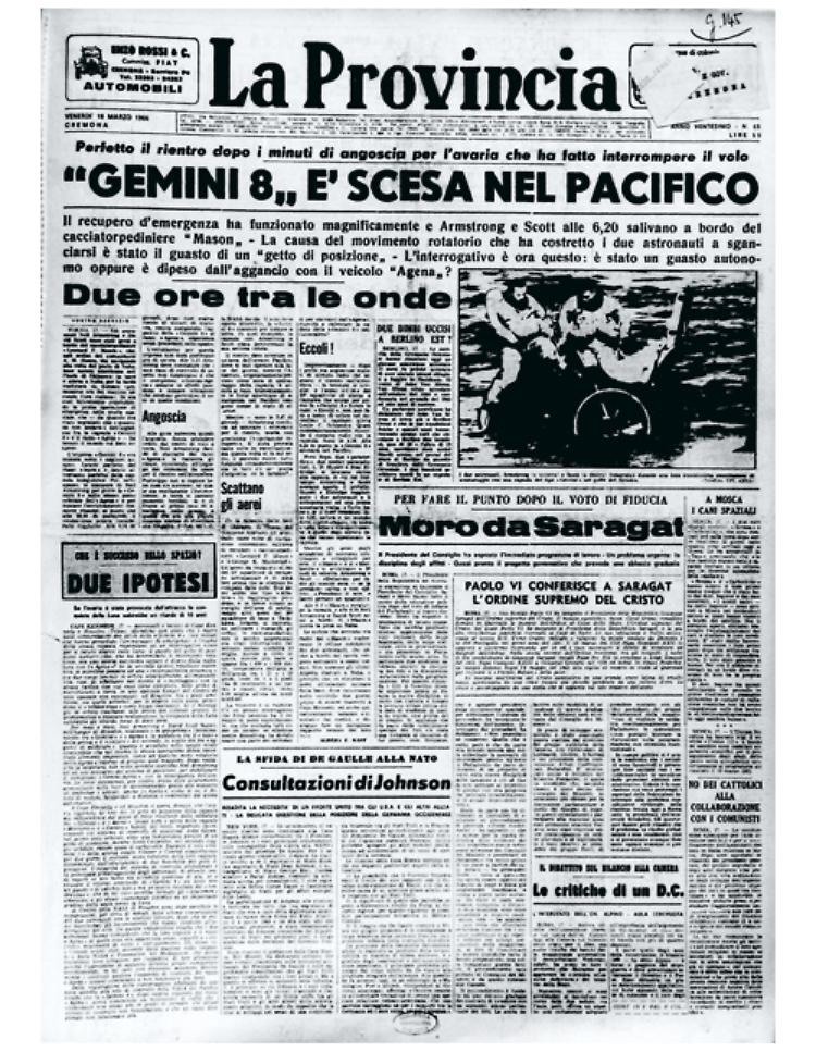 Sani e salvi gli astronauti Armastrong e Scott dopo lo splash-down della Gemini 8