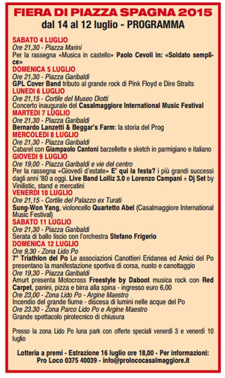 Fiera di Piazza Spagna a Casalmaggiore, dal 4 al 12 luglio
