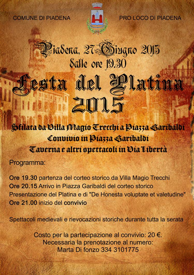 "Festa del Platina", corteo e convivio sabato 27 giugno a Piadena