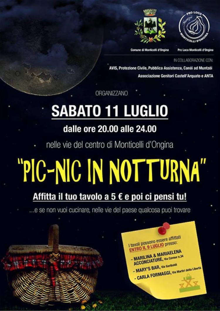 ‘Pic-nic’ in notturna sabato a Monticelli