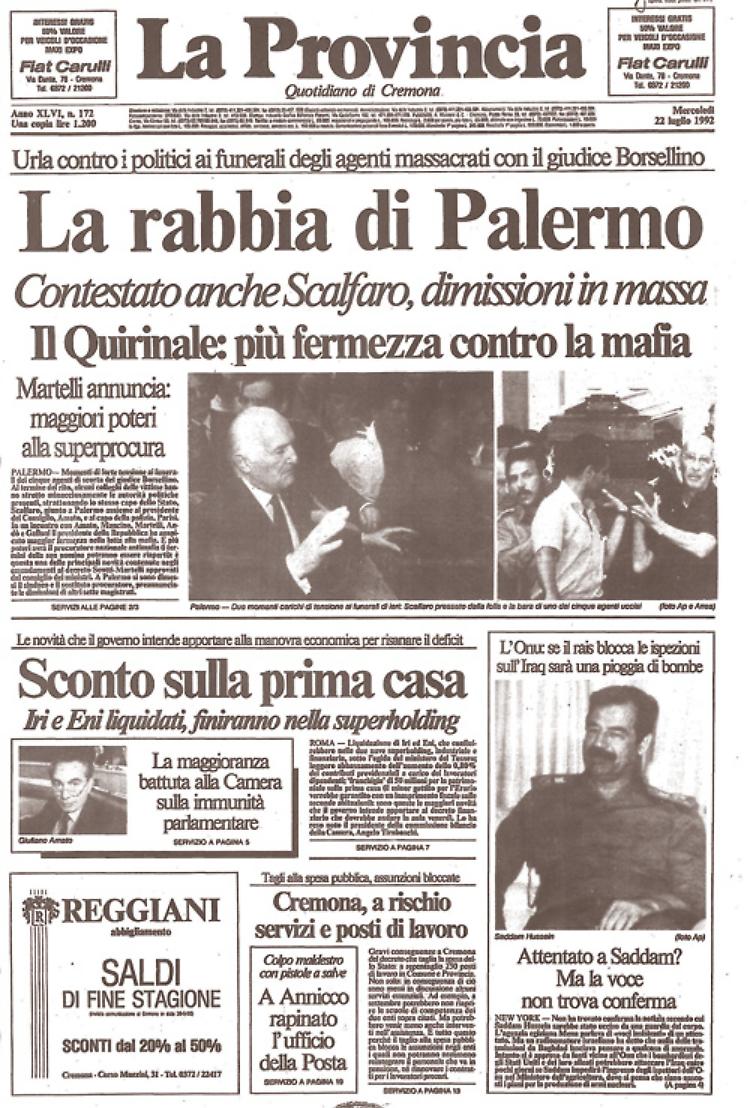 Tensione alta ai funerali del giudice Borsellino e dei cinque agenti della scorta