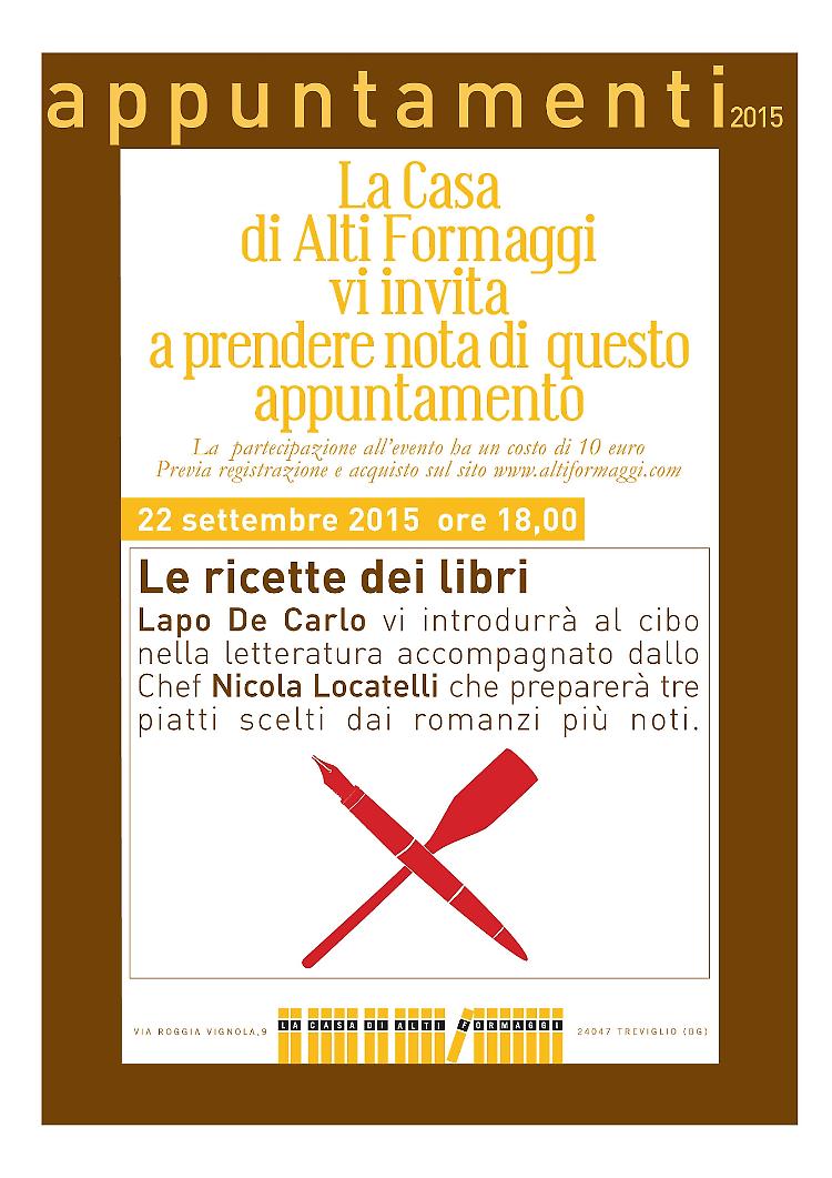 Treviglio. Alla Casa di Alti Formaggi serata con “Le Ricette dei Libri” Martedì 22
