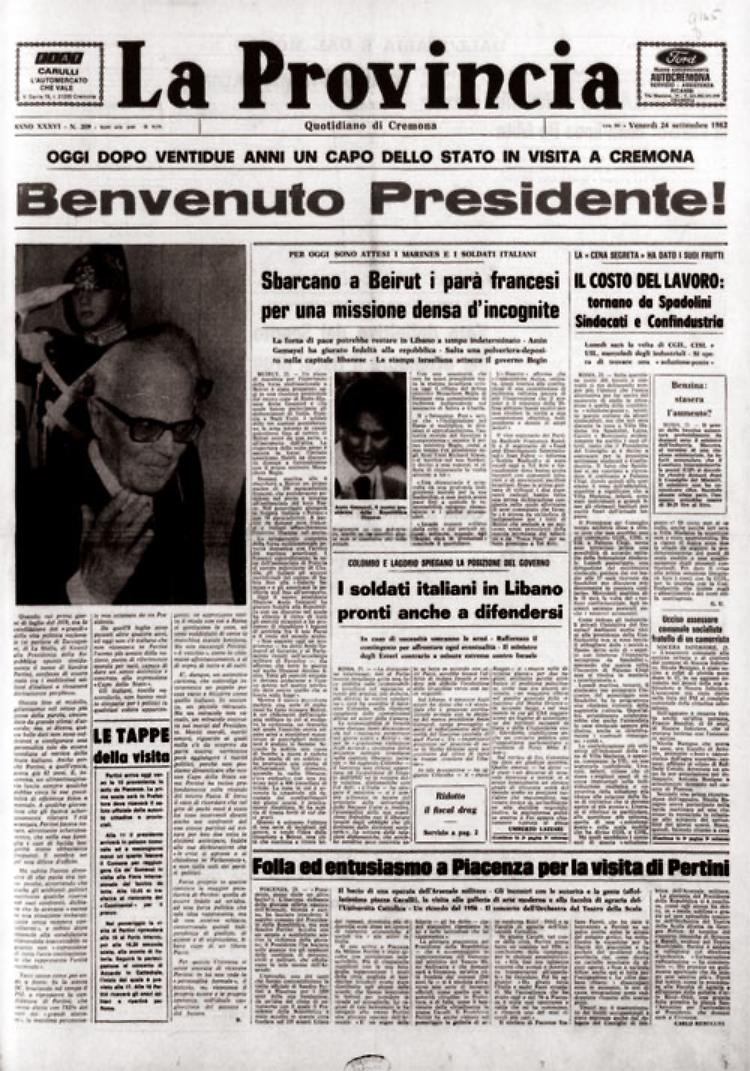 Il presidente della Repubblica Sandro Pertini, in visita ufficiale a Cremona