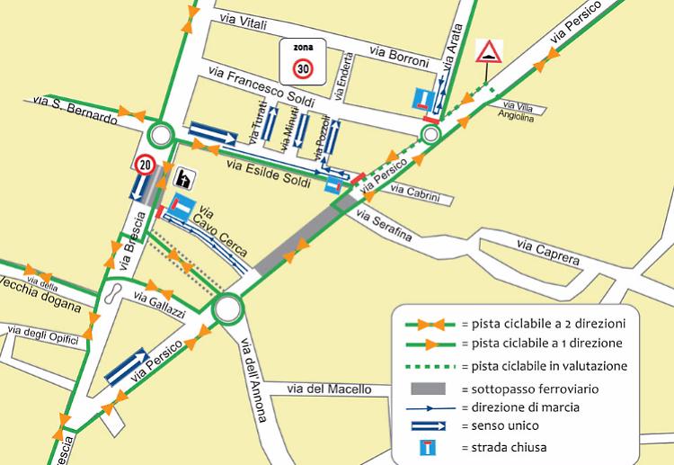 Senso unico in via Brescia e nel primo tratto di via Persico