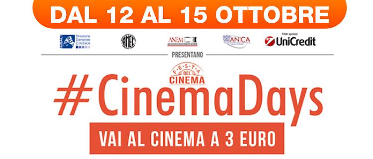 #CinemaDays, dal 12 al 15 ottobre al cinema a soli € 3
