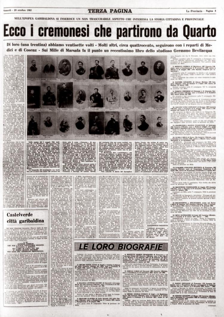 I nomi, i volti e le biografie dei garibaldini cremonesi che partirono da Quarto