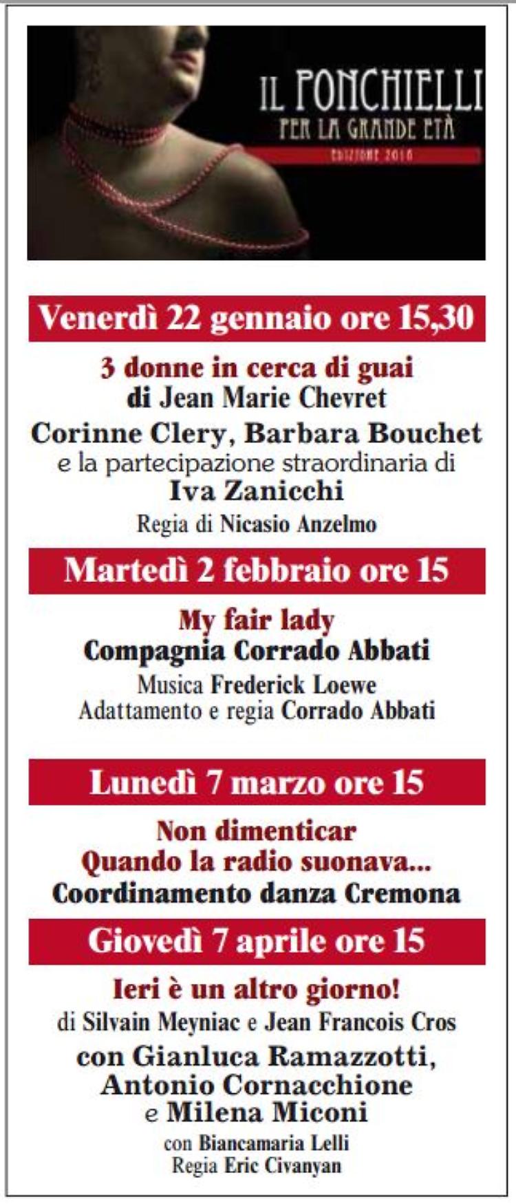 ‘La Grande Età 2015/2016’, Il cartellone del Ponchielli pensato per un pubblico over