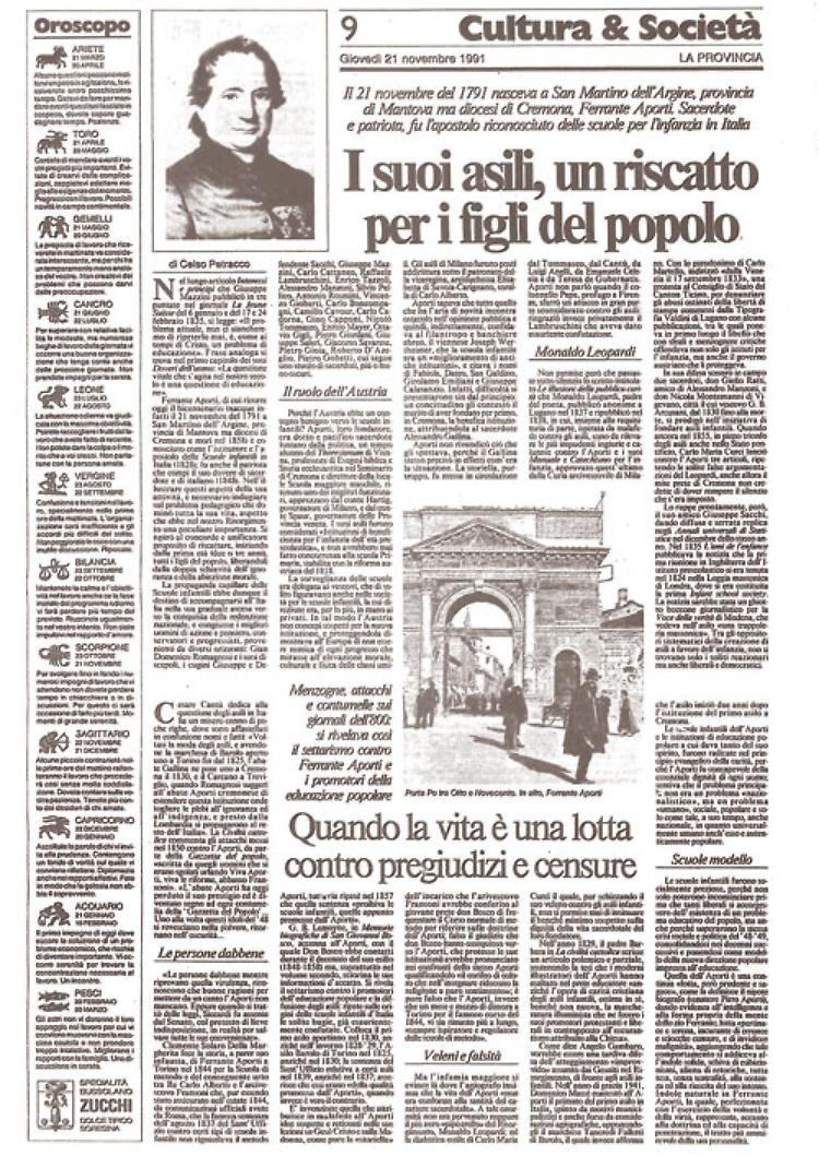 Nel 1791 nasceva Ferrante Aporti, il 'padre' degli asili per il popolo