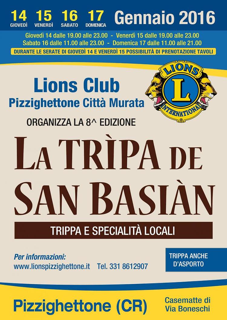 Pizzighettone. 'La Trìpa de San Bàsian' trippa e specialità locali