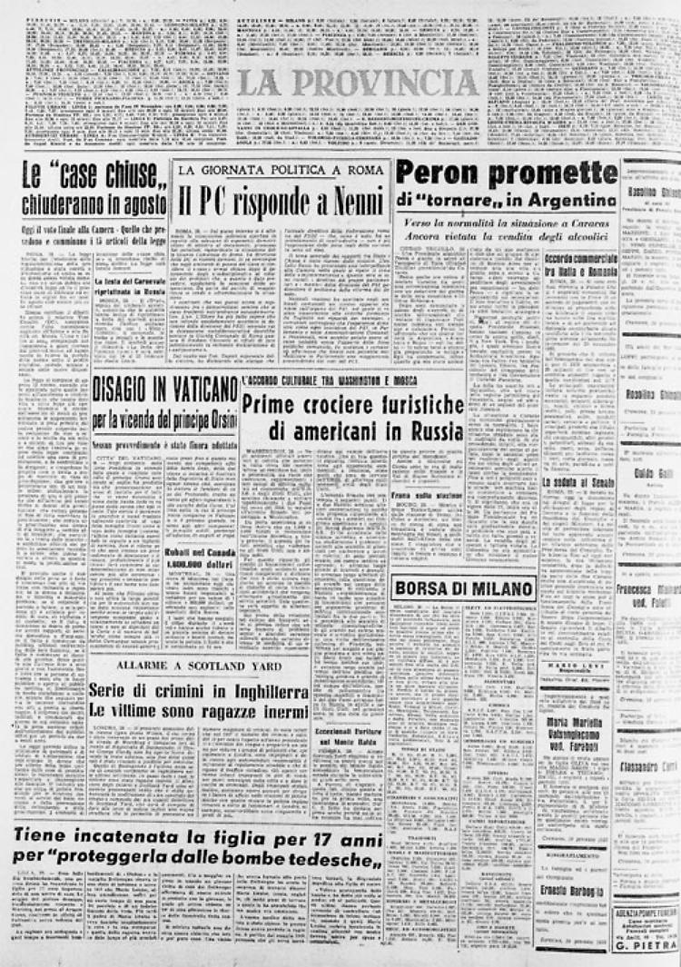 Varata la legge Merlin che sancisce l'abolizione delle case di tolleranza