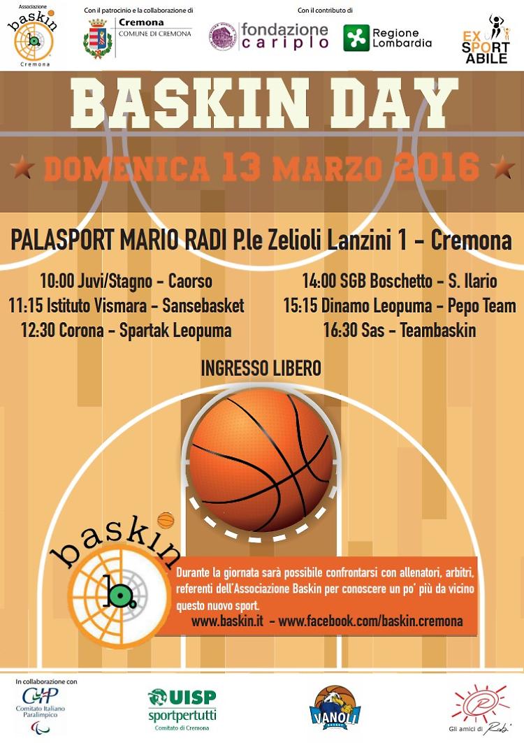 Baskin Day 2016, domenica 13 marzo al Palaradi