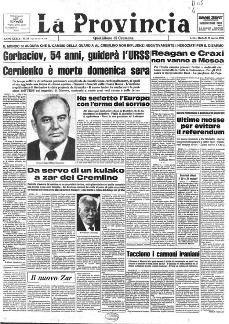 Mikhail Gorbaciov alla guida dell'Urss dopo la morte di Konstantin Ustinovic Cernienko