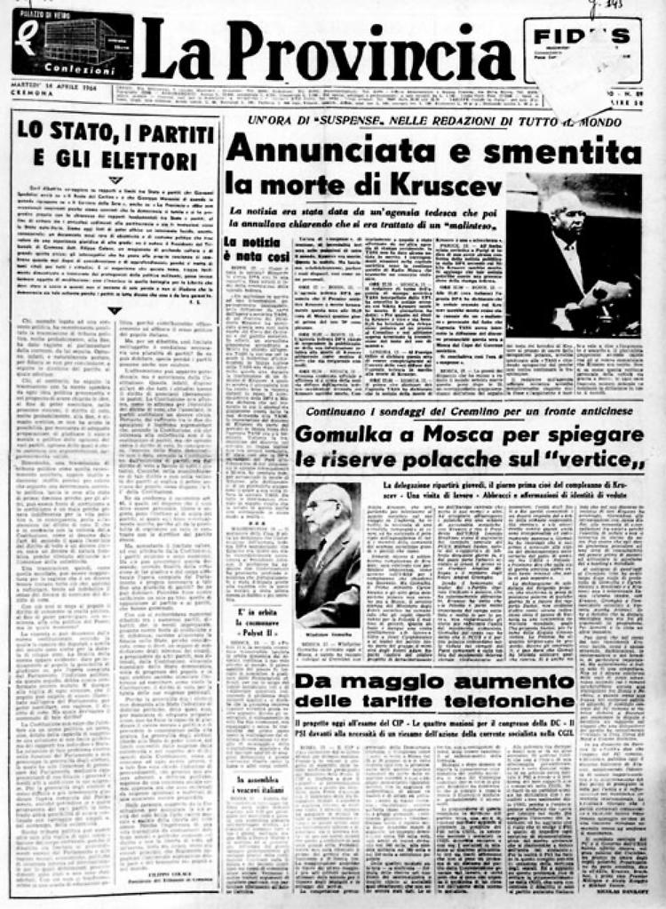 Annunciata e smentita la morte di Kruscev