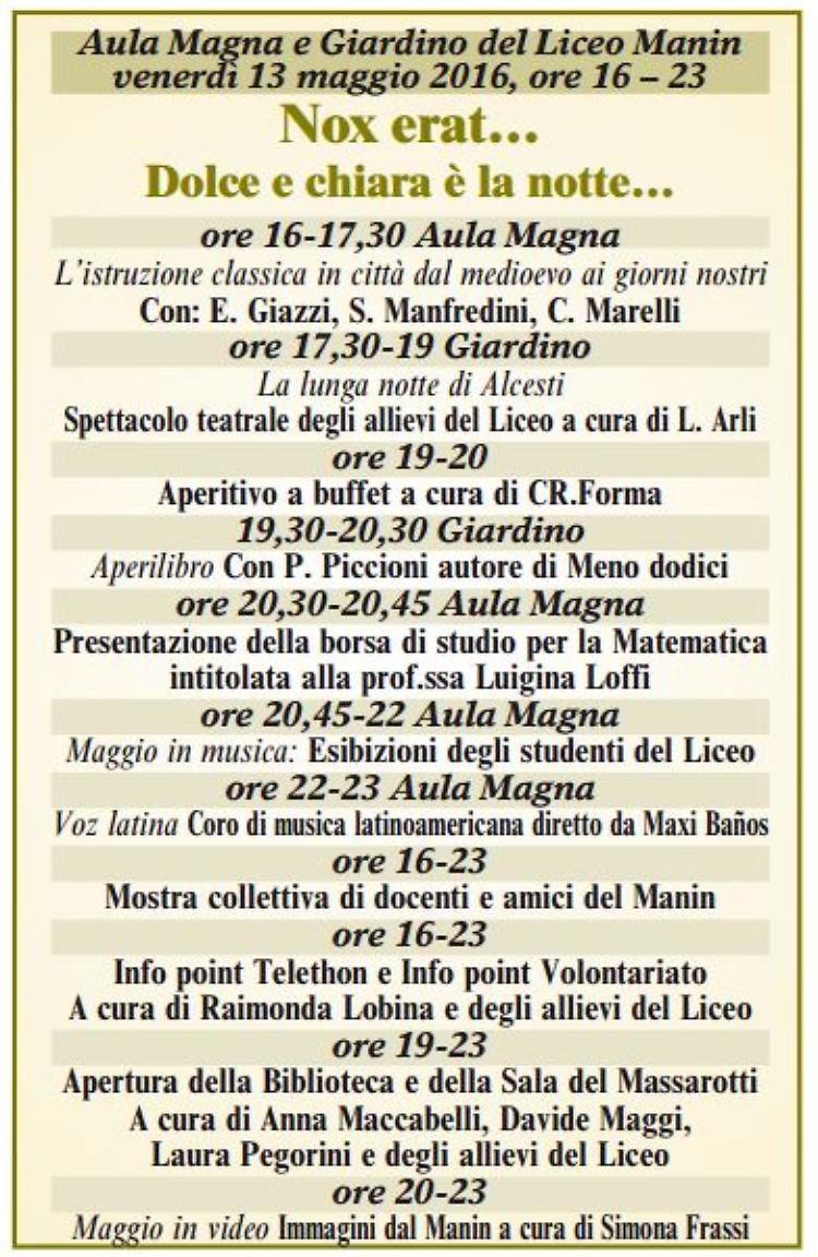 Nox erat... al Manin, venerdì il liceo fa le ore piccole
