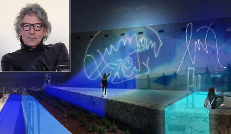 Installazione luminosa di Rotelli al museo della Palestina