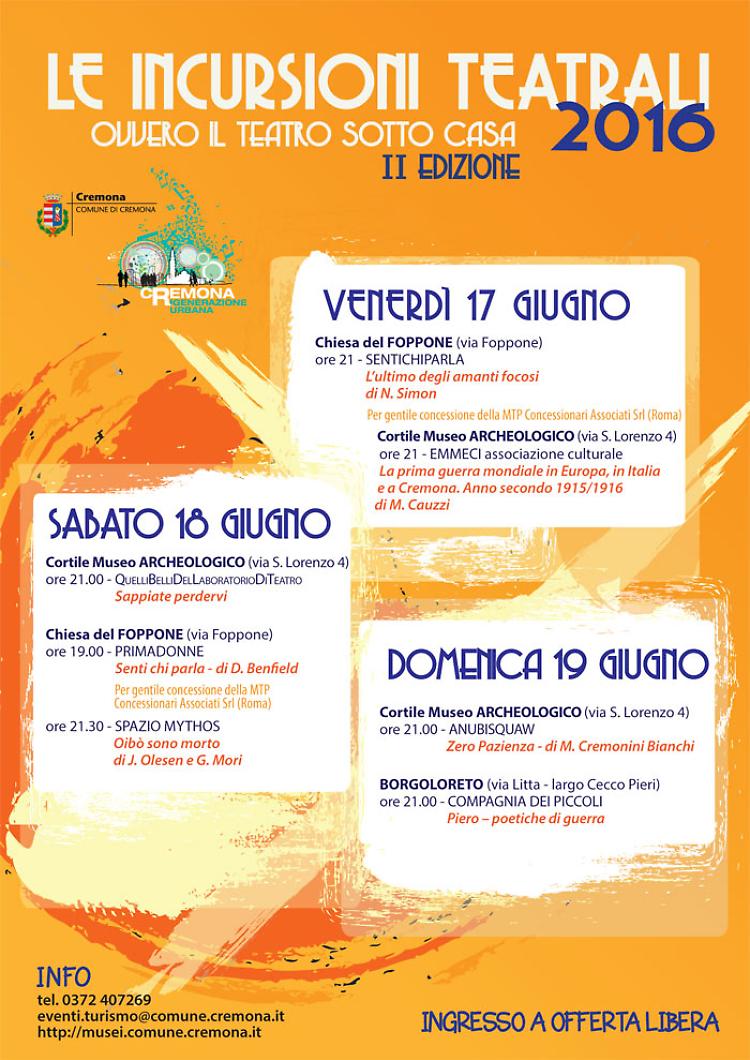 "Le incursioni teatrali"Dal 17 al 19 giugno in scena le compagnie amatoriali