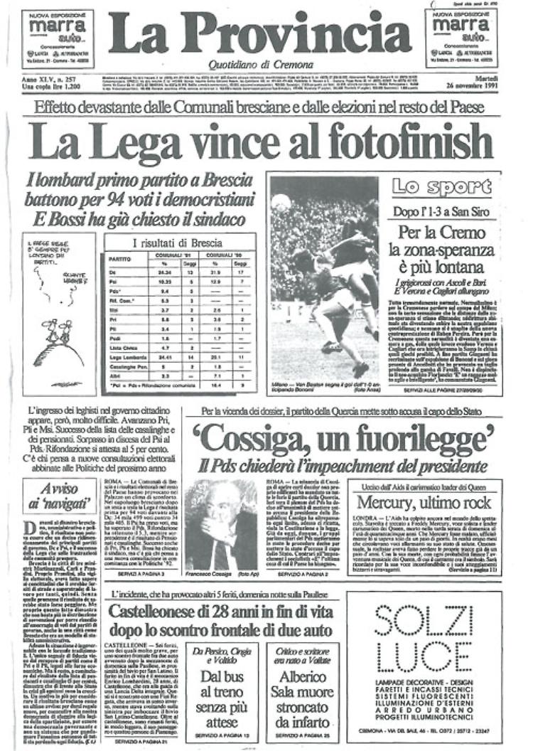 * La Lega vince al fotofinish - * Cossiga un fuorilegge - * Mercury ultimo rock