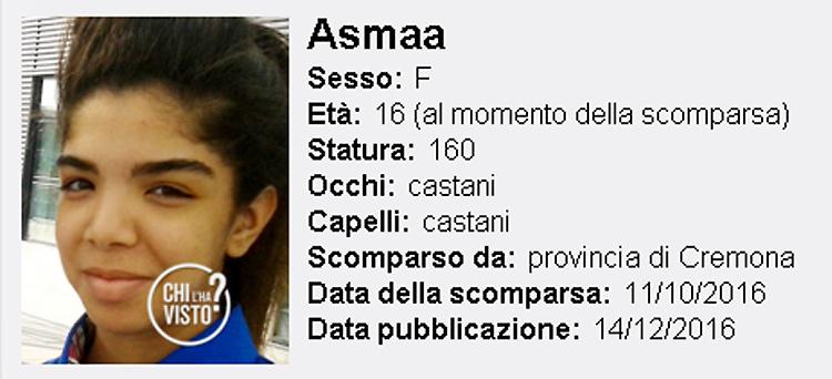 La 16enne Asmaa svanita nel nulla da due mesi