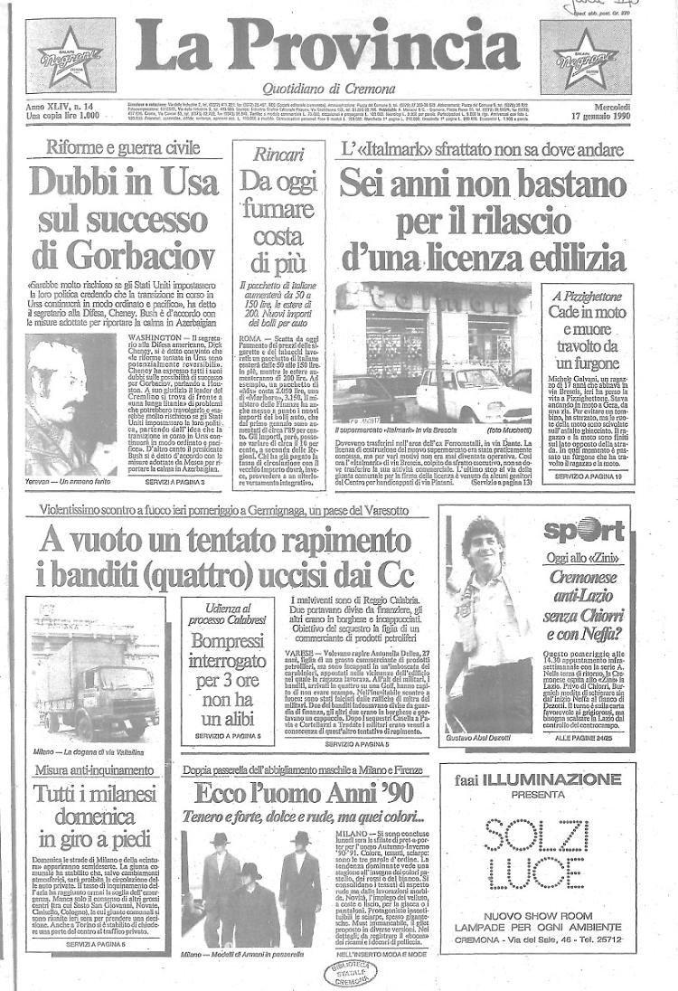 *Dubbi in Usa sul successo di Gorbaciov - *Udienza al processo Calabresi