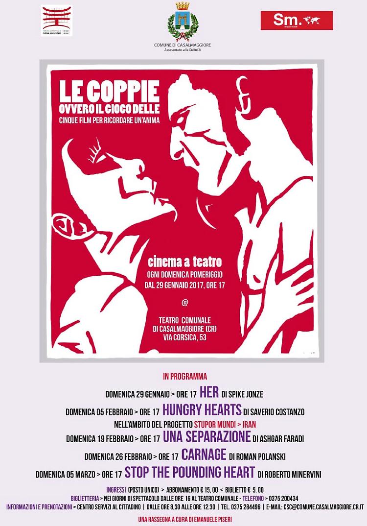 A Casalmaggiore la rassegna Cinema a teatro: "Le coppie. ovvero il gioco delle" Dal 29 gennaio al 5 marzo