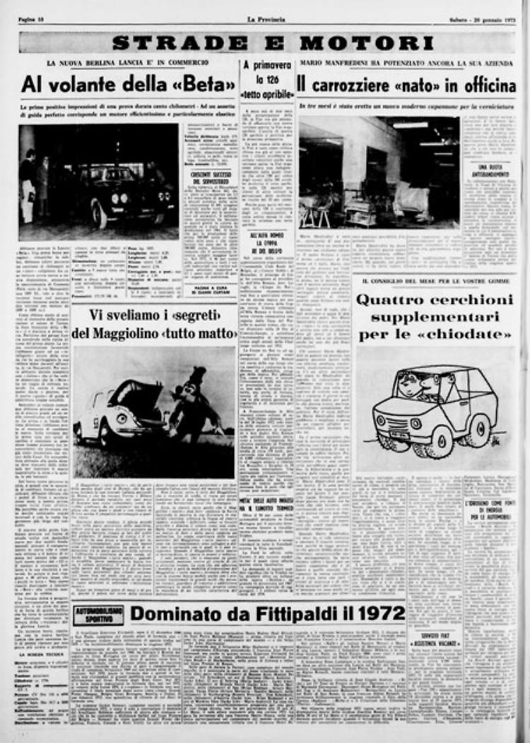 - Strade e motori - Al volante della  «Beta» - Il carrozziere nato in officina - I segreti del "Maggiolino tutto matto" - Automobilismo sportivo
