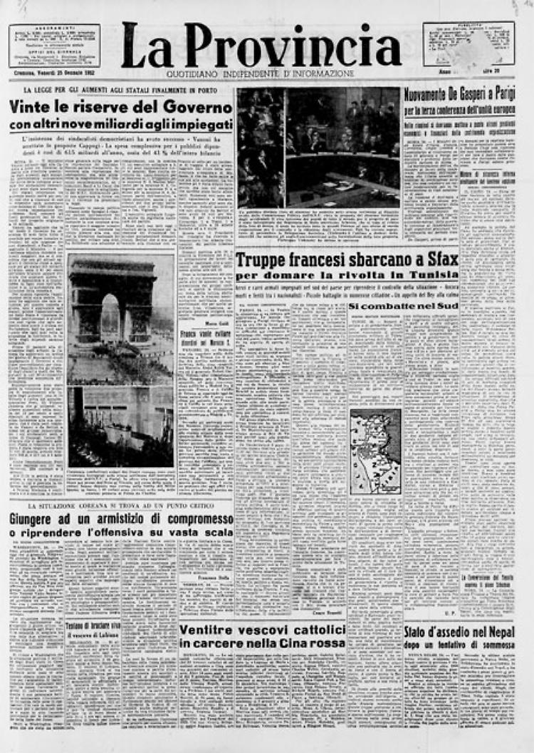 * - Truppe francesi sbarcano a Sfax * -La situazione coreana si trova ad un punto critico * - Ventitre vescovi cattolici in carcere nella Cina rossa