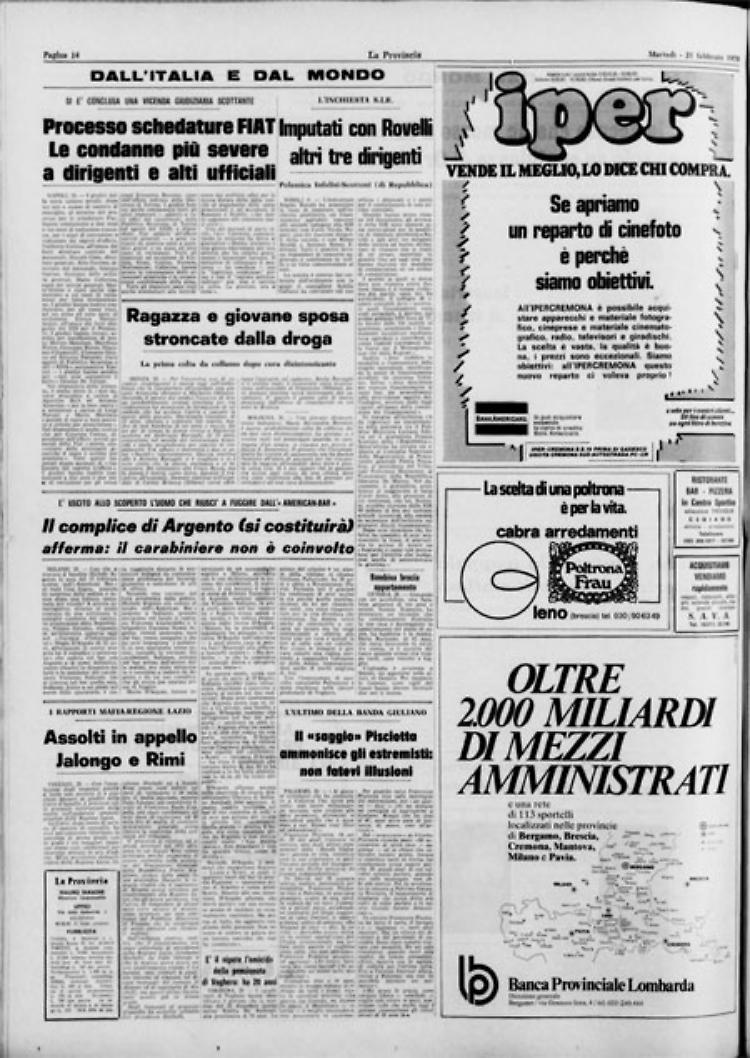 * II «saggio» Pisciotta ammonisce gli estremisti: non fatevi illusioni - * Processo schedature Fiat. le condanne più severe a dirigenti e alti ufficiali.