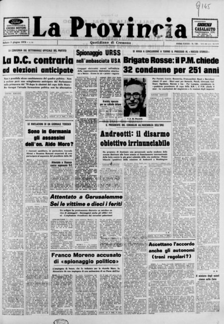 * Brigate Rosse: il PM chiede 32 condanne per 251 anni - * Le rivelazioni di un giornale tedesco