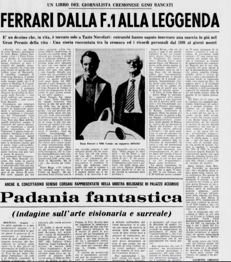 ''Ferrari lui'', il libro del giornalista cremonese Gino Rancati sul grande Enzo Ferrari. Prefazione di Enzo Biagi