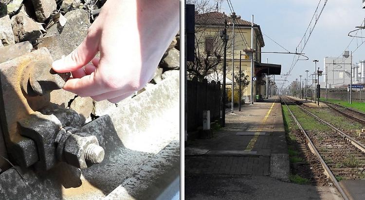Il bullone ‘spanato’ sui binari della Cremona-Treviglio