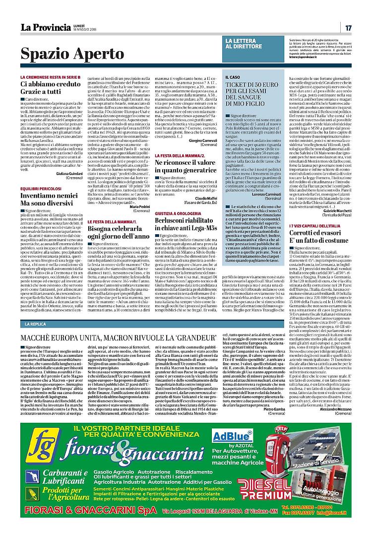 Lettere al Direttore del 14 Maggio