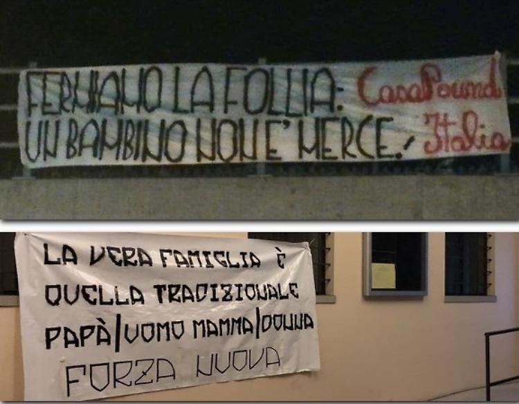 Due papà per i gemelli, striscioni di protesta
