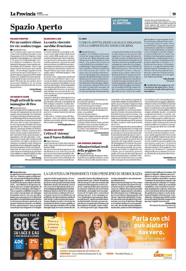 Lettere al Direttore del 21 maggio