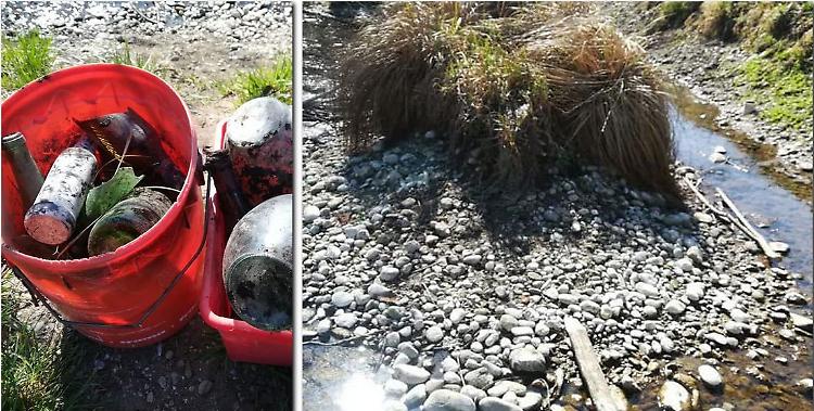 Discarica di bottiglie nel letto del fontanile Dal Pir