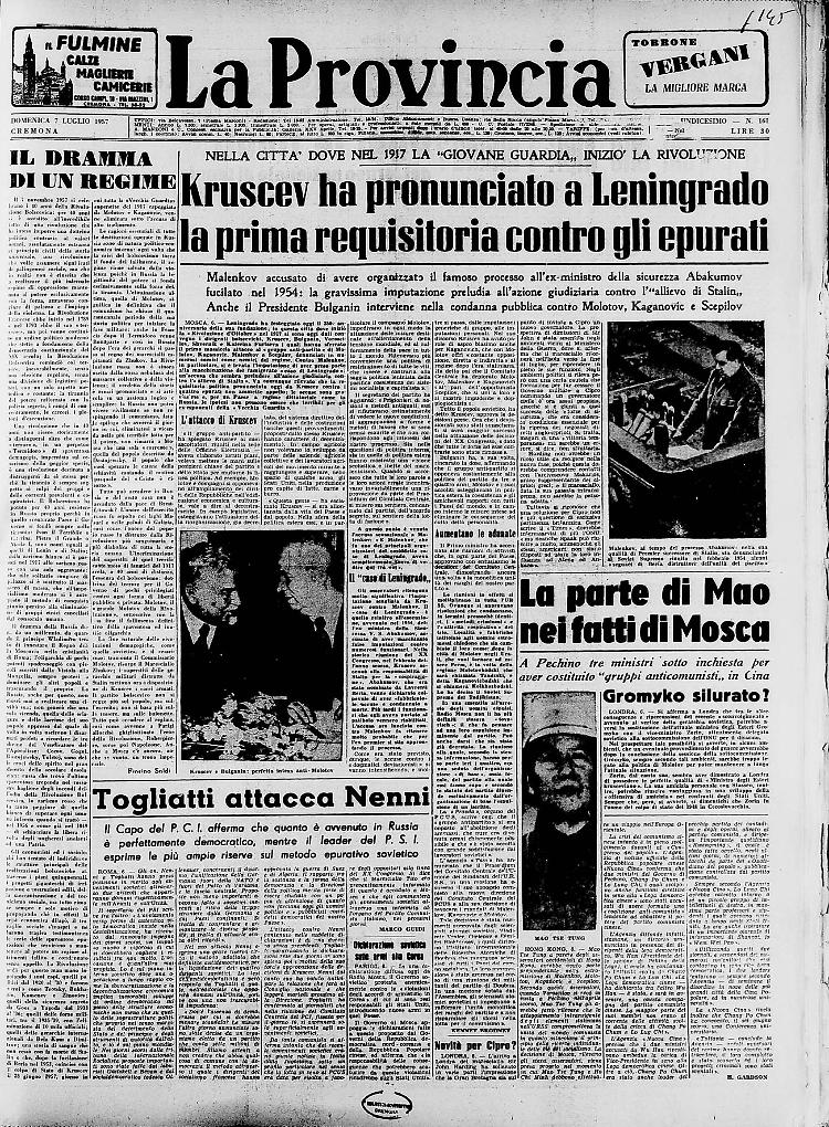Kruscev ha pronunciato a Leningrado la prima requisitoria contro gli epurati