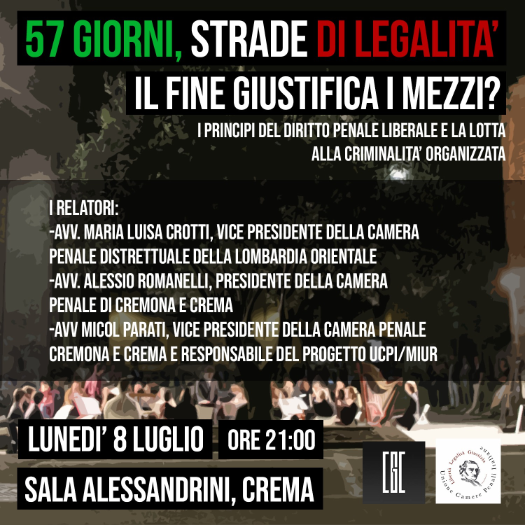 Strade Legalità, questa sera conferenza in Sala Alessandrini