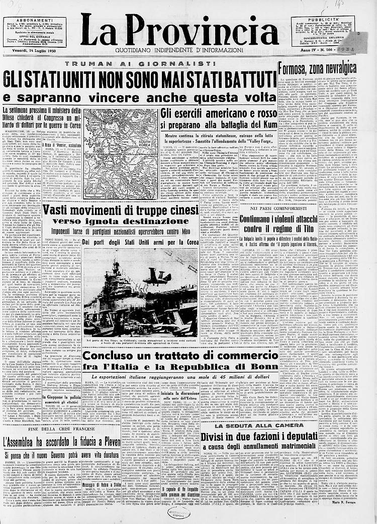 Truman ai giornalisti: Gli Stati Uniti non sono mai stati battutiGli eserciti americano e rosso si preparano alla battaglia del Kum