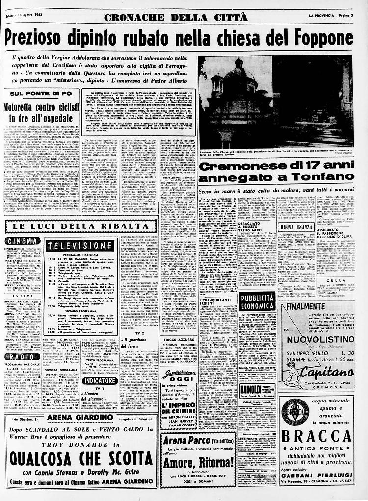 Prezioso dipinto rubato nella chiesa del Foppone