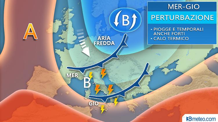 Cambia il tempo: pioggia, temporali e calo delle temperature