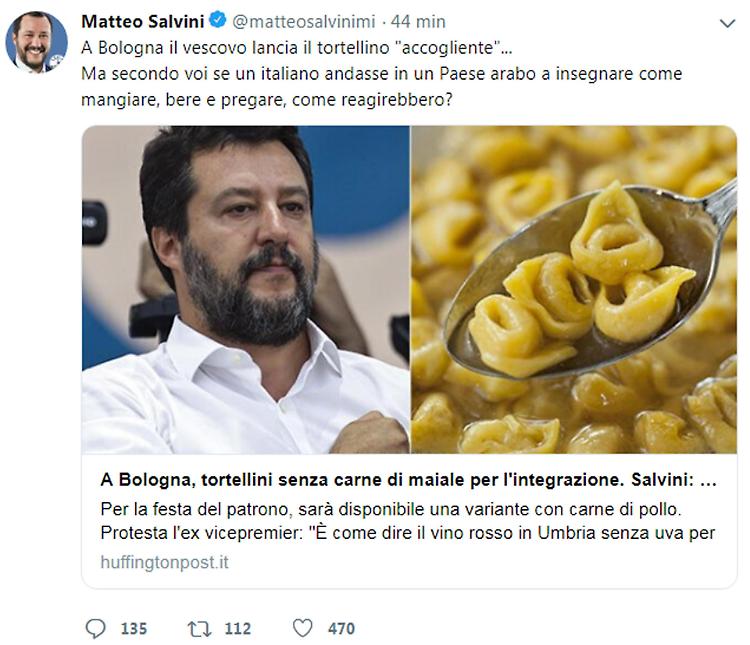 Tortellini, è scontro Salvini-Merola 