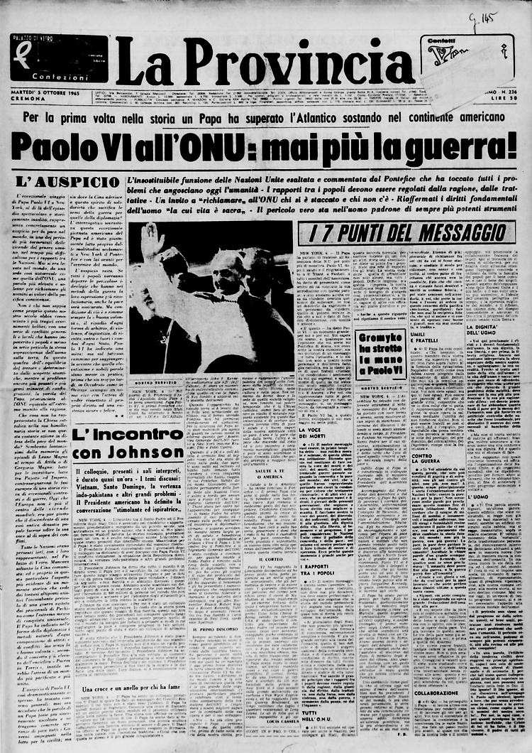 Paolo VI all’ONU: mai più la guerra!