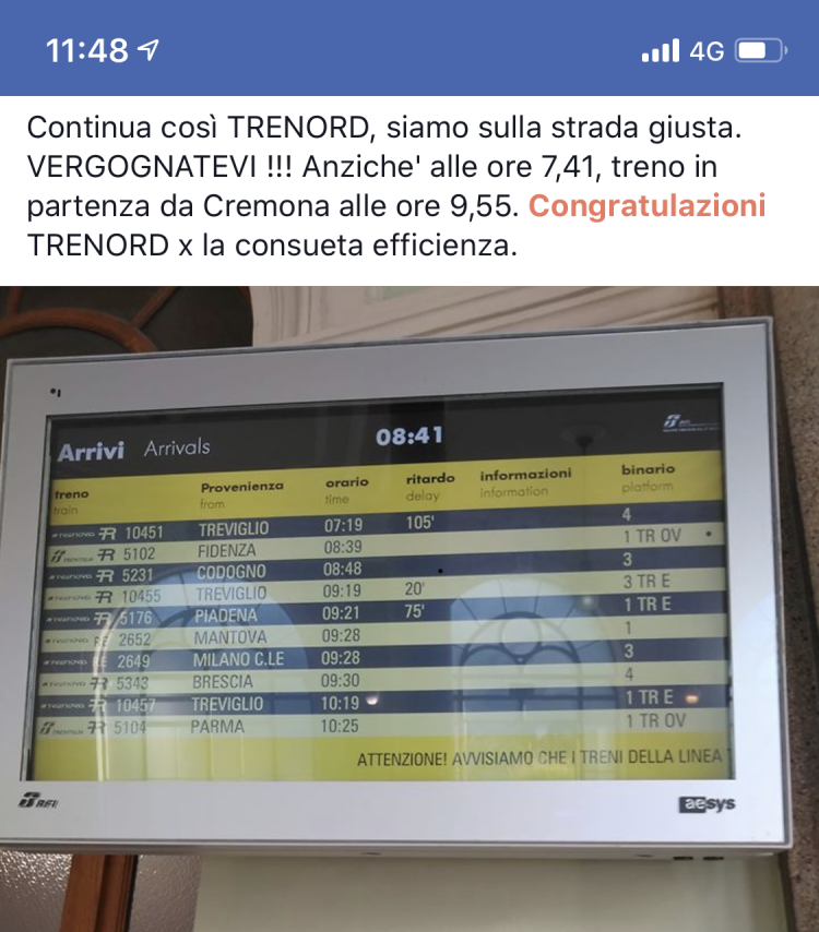 Treno bloccato sulla linea, ritardi sino a 100 minuti